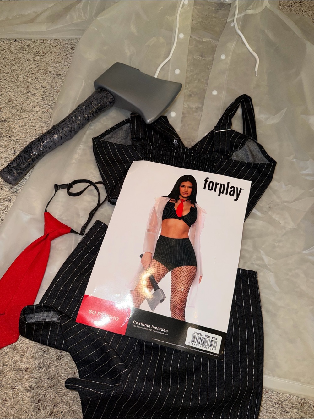Forplay Women's Black Pinstripe Costume Set with Red Tie - American Psycho
